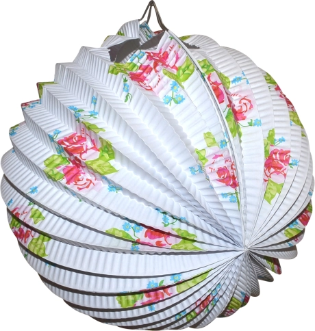 Lampion kula biała z kwiatowym wzorem 25 cm