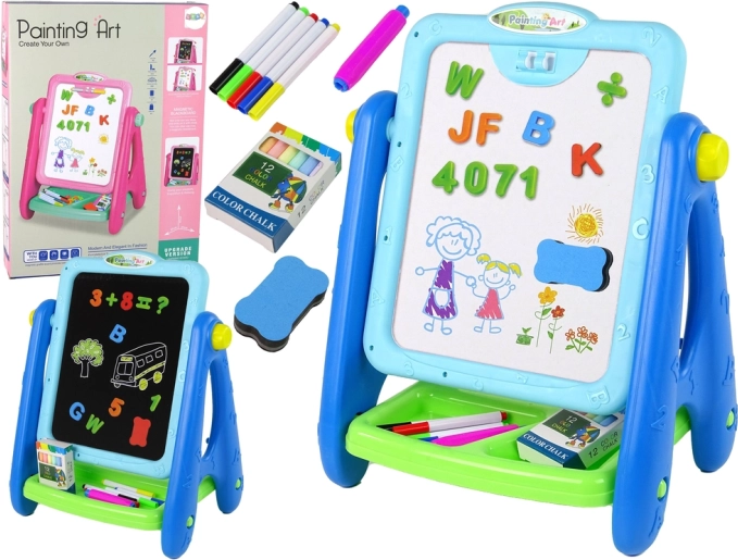 Edukacyjna tablica 2 w 1 Niebieska kredowa pisaki
