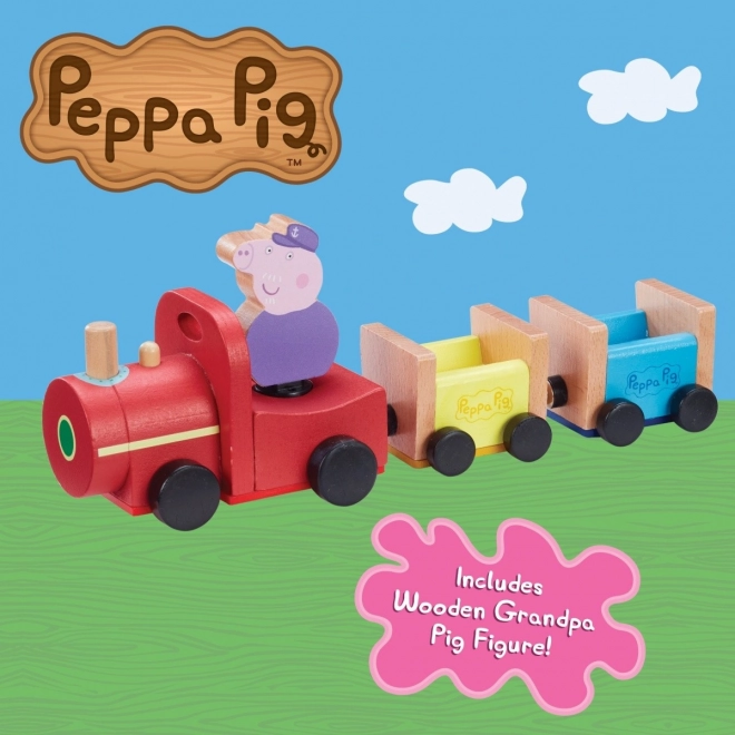 Drewniany pociąg Świnka Peppa + figurka dziadka