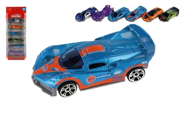 Auto sportowe 6szt. metal/plastik 8cm na wolny bieg w pudełku 10,5x27,5x4cm