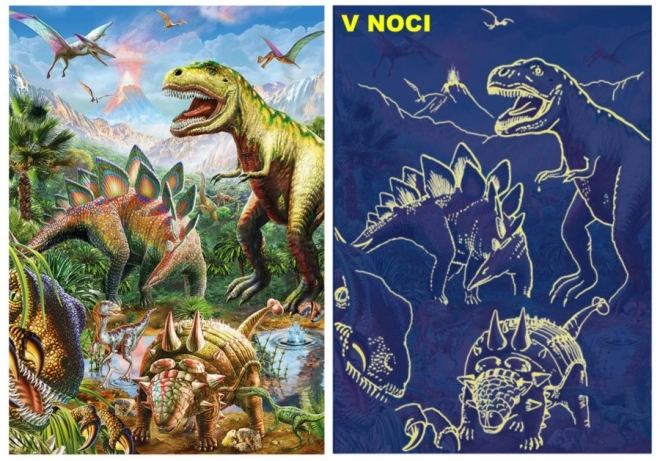 Świecące puzzle świat dinozaurów 100 XL elementów