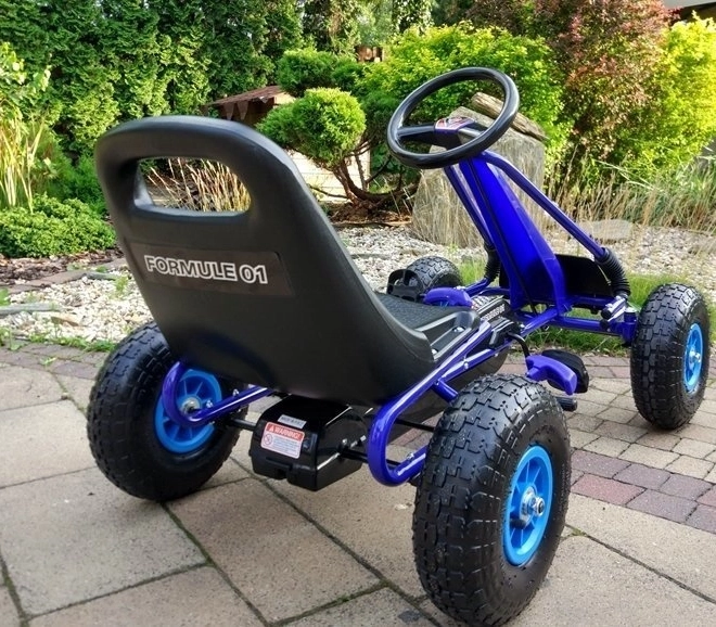 Pedałowy gokart powietrzny + Nadmuchiwane opony + Regulowane siedzenie – Niebieska