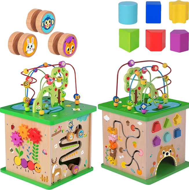 TOOKY TOY drewniana edukacyjna kostka 5w1 ze zwierzątkami