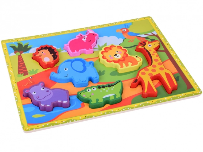 Drewniane puzzle safari zwierzęta 7ele dopasuj kształty ZA5256