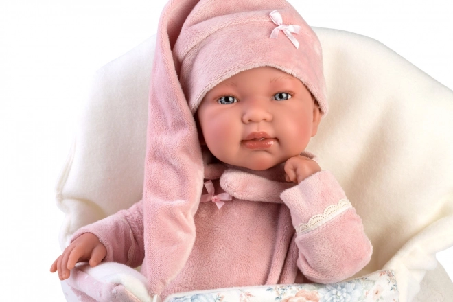 Llorens 84450 NEW BORN - realistyczna lalka niemowlę z dźwiękami i miękkim materiałowym ciałem - 44 cm