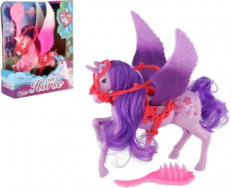 Jednorożec ze skrzydłami do czesania z grzebieniem, plastik, 22 cm, 3 kolory