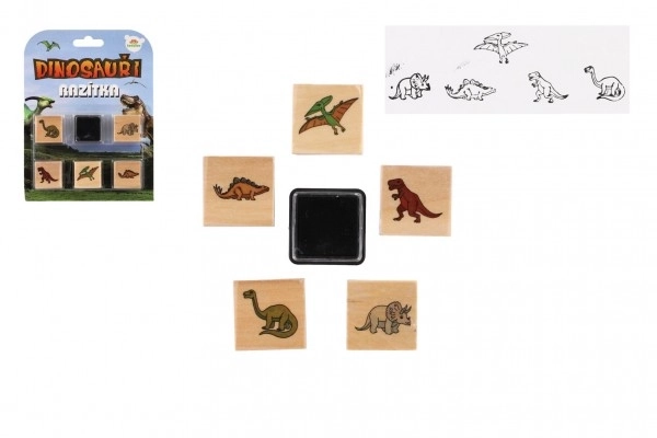 Stemple drewniane 5+1 z poduszką dinozaury 3x3cm na karcie