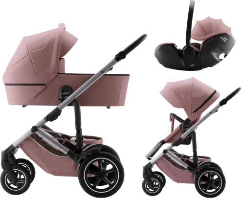 Wózek Smile 5Z z głęboką gondolą i fotelikiem samochodowym Baby-Safe Pro Style, Różowy Pył