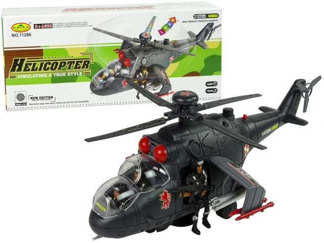 Helikopter z ogromnymi skrzydłami i efektami świetlnymi
