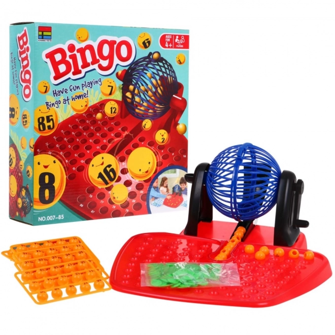 Gra dla dzieci Bingo 4+ Loteria Liczb + Maszyna losująca z bębnem + Kulki z liczbami + Karty Żetony