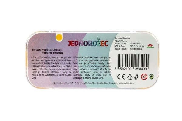 Wodna gra łamigłówka 15,5x7cm plastik jednorożec 4 rodzaje 24 sztuki w pudełku