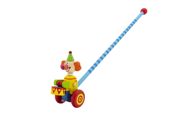Drewniana pchacz klaun 60 cm
