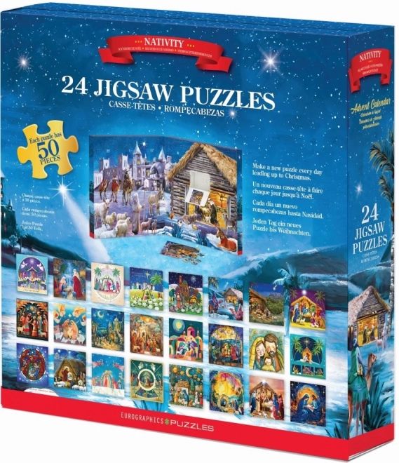 EUROGRAPHICS Puzzle Kalendarz adwentowy: Narodziny Jezusa 24x50 elementów