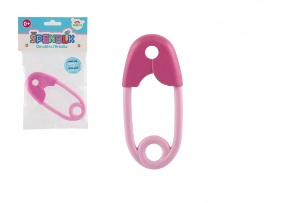 Grzechotka agrafka plastikowa 12cm różowa 12x19cm w woreczku 0+
