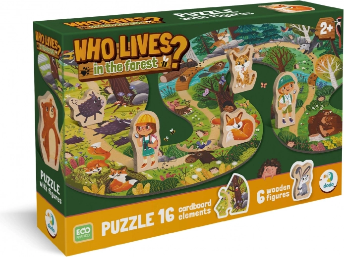 Drewniane puzzle Kto żyje w lesie? 16 elementów