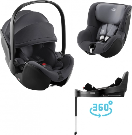 Zestaw fotelików samochodowych Britax Römer dla niemowląt z bazą Vario Base 5Z i Dualfix 5z w kolorze Midnight Grey