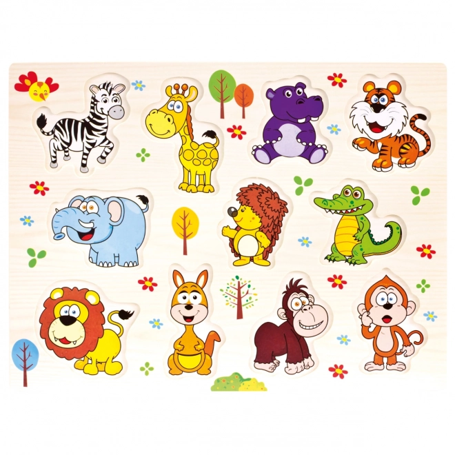 Bino Drewniane puzzle safari 11 elementów