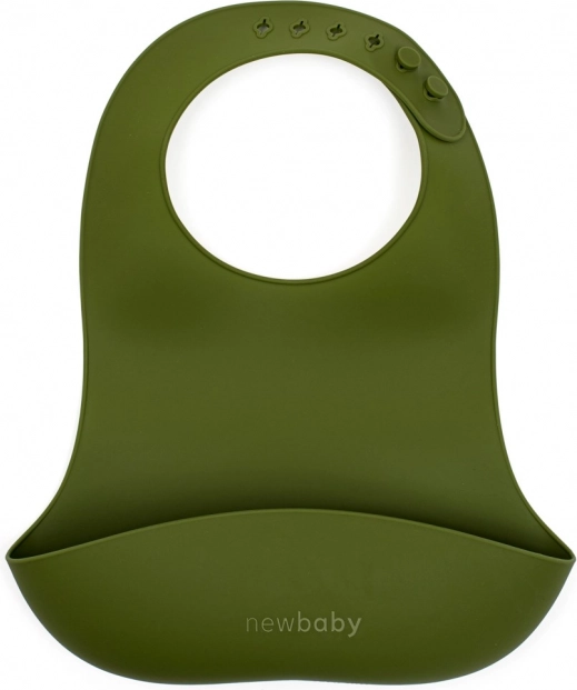 Silikonowy śliniaczek New Baby oliwkowo zielony