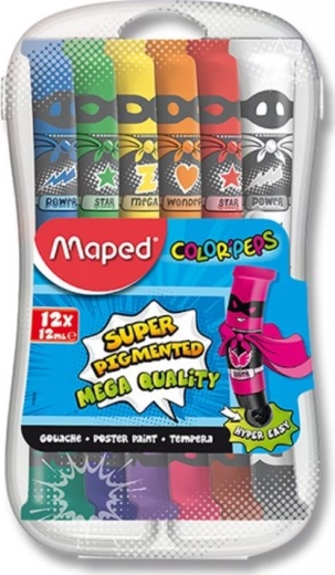 Farby temperowe w tubkach 12×12 ml w plastikowym pudełku MAPED