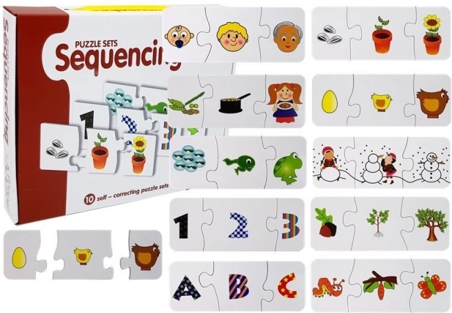 Edukacyjne puzzle sekwencyjne – 10 zestawów do nauki liczb, liter i cykli życiowych