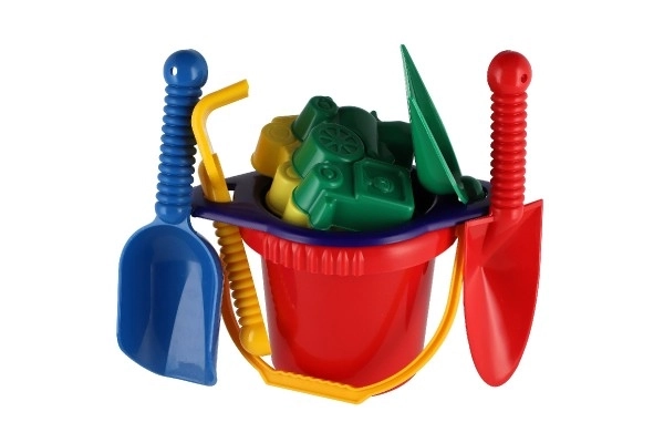 Wiaderko z sitkiem łopatka kupiecka łopatka grabki plastik w siatce 20x28x12cm 12m+