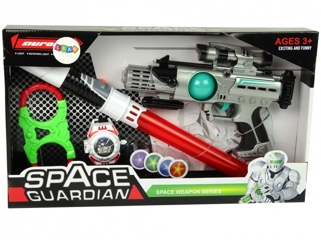 Zestaw kosmicznych broni Space Guardian z laserowym pistoletem i mieczem