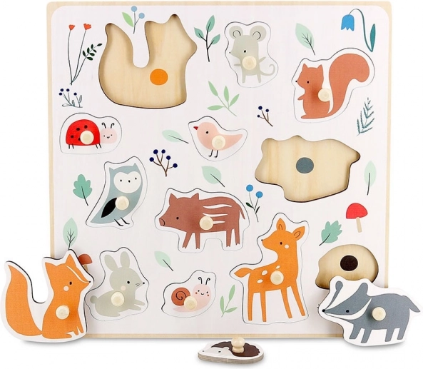 Drewniane puzzle z uchwytami leśne zwierzątka VILAC – projekt Sarah Betz