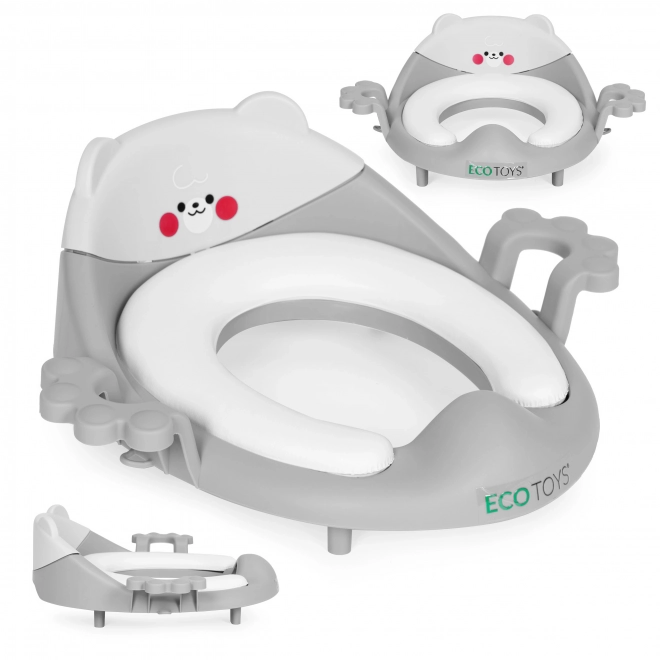 Dziecięca nakładka na toaletę z uchwytami i miękką poduszką szara ECOTOYS
