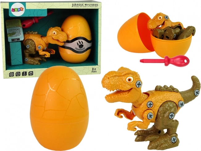 Zestaw konstrukcyjny dinozaur tyranozaur rex z jajkiem i śrubokrętem – pomarańczowy