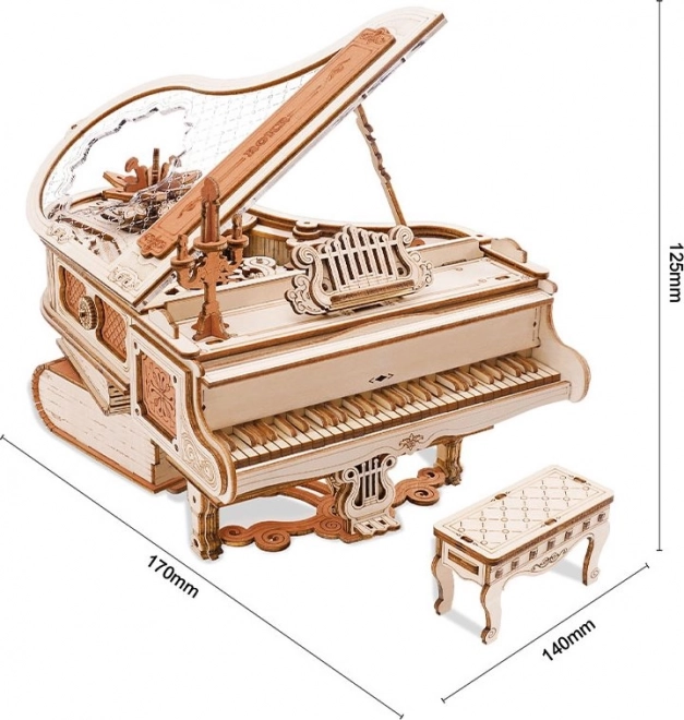 RoboTime 3D Drewniane mechaniczne puzzle Magiczne piano (napęd elektryczny)