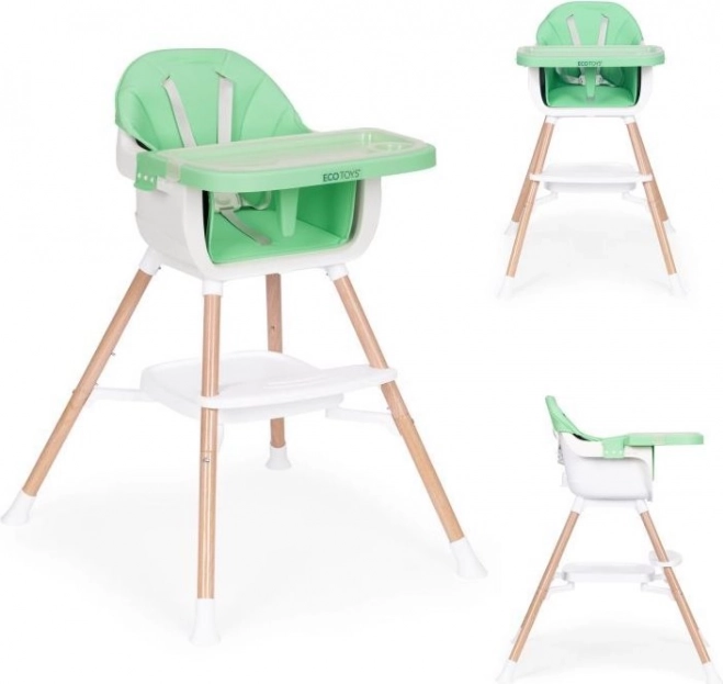 Dziecięce krzesełko do karmienia 2w1 zielone ECOTOYS