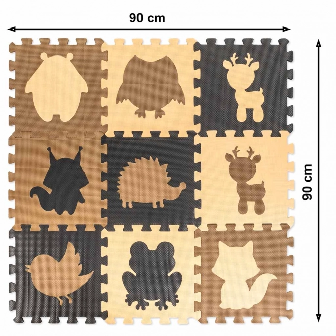 Brązowe piankowe puzzle z leśnymi zwierzątkami - 9 sztuk