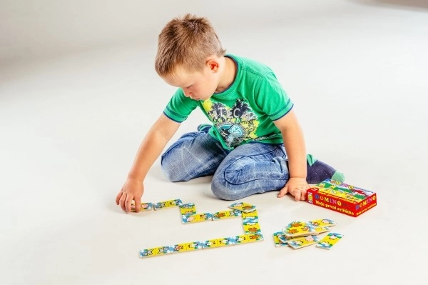 Domino Moje pierwsze zwierzątka drewno gra towarzyska 28szt w pudełku 17x9x3,5cm MPZ