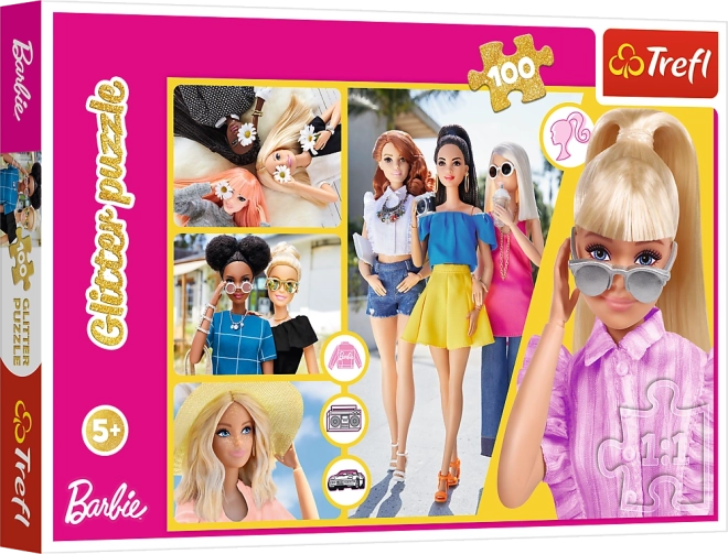 Puzzle 100 elementów Glitter Brokatowa Barbie