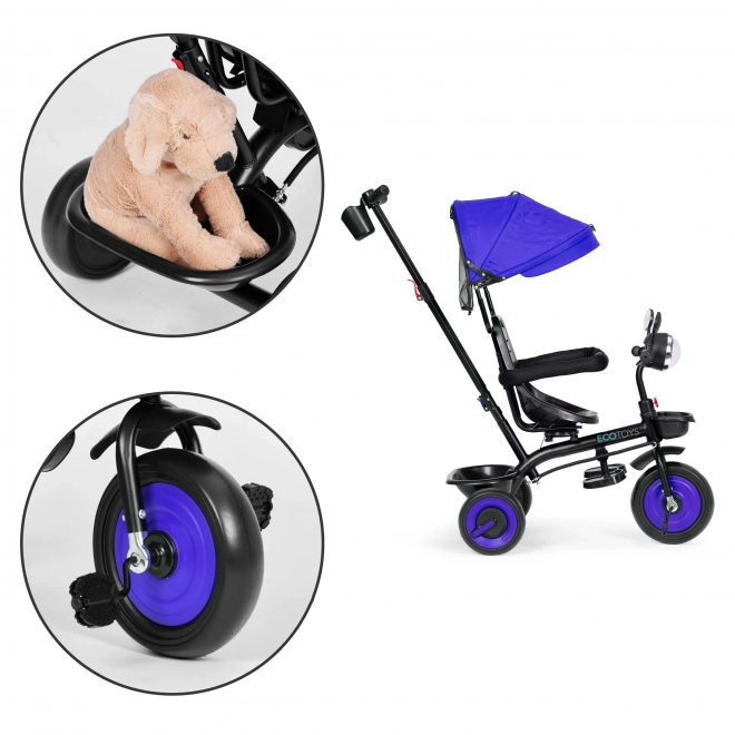 Dziecięcy rowerek trójkołowy 3w1 z obrotowym siedziskiem, daszkiem, niebieski, ECOTOYS