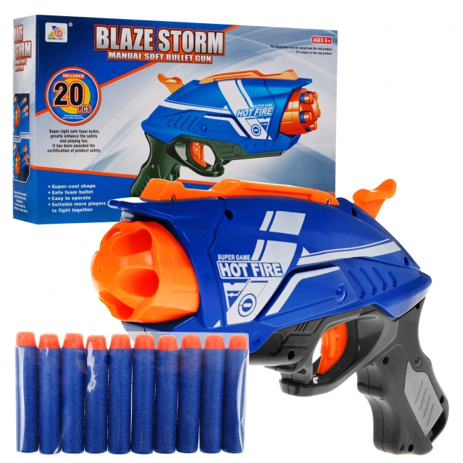 Ręczna broń dla dzieci 6+ Blaze Storm Mechanizm sprężynowy + 20 długich piankowych nabojów