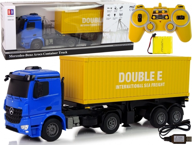 Duży samochód ciężarowy R/C Mercedes Arocs Blue 1:20 Kontener 58 cm długości