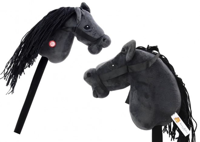 Pluszowa głowa konia na kiju Hobby Horse Długowłosy Czarny Dźwięki