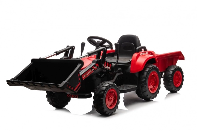 Dziecięcy czerwony traktor z ładowanym akumulatorem i łyżką