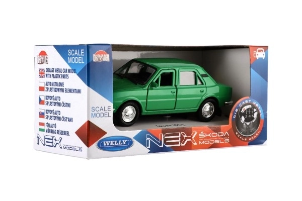 Samochód Welly Škoda 105L metal/plast 11cm 1:34-39 na wolny bieg 4 kolory w pudełku 15x7x7cm