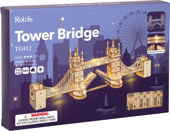 RoboTime drewniane 3D puzzle most Tower Bridge świecący