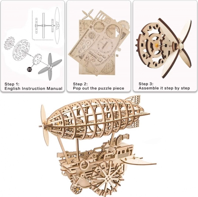 Drewniane mechaniczne puzzle steampunk sterowiec