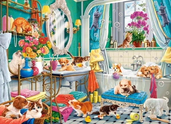 Puzzle Szalona kąpiel domowych pupili 100 elementów CASTORLAND