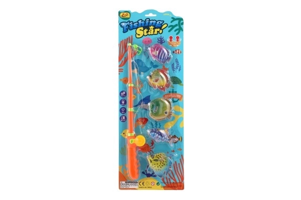Gra ryby/rybak magnetyczna plastik 5szt.+wędka plastik 39cm 2 kolory na karcie