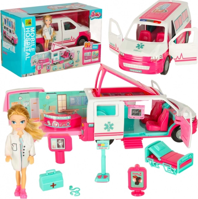 Mobilny ambulans z lalką i akcesoriami