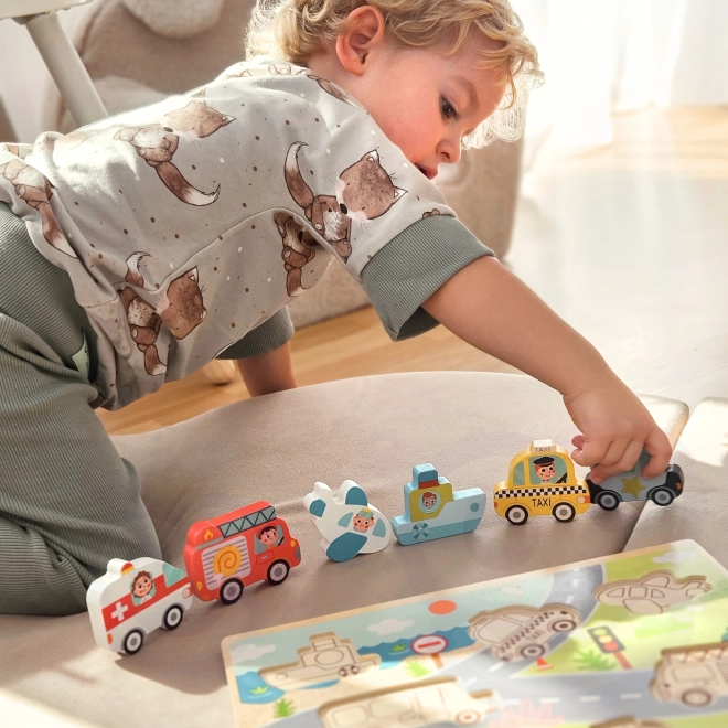 Drewniane puzzle Montessori miasto