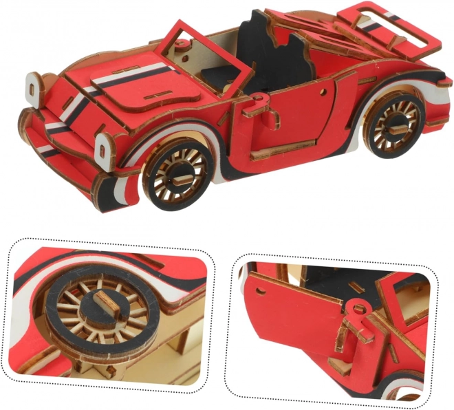 Woodcraft Drewniane 3D puzzle Czerwony kabriolet