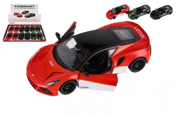 Auto Kinsmart Lotus Emira 1:38 metal/plast 12,5cm 3 kolory na napęd wsteczny 12szt w pudełku