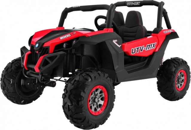 Dziecięcy elektryczny buggy 4x4 z siedzeniem z eko skóry, światłami LED i MP3 – czerwony