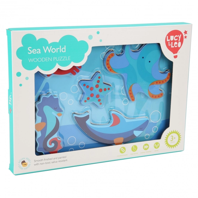 Lucy & Leo Morskie Zwierzęta - drewniane puzzle do układania 6 kawałków